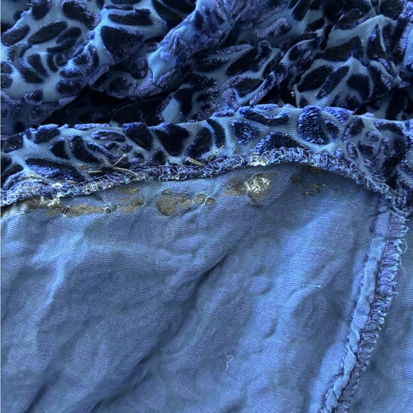 Y2K Merona Top Button Up Velvet Burnout Blue Silk Blouse Womens XS Whimsigoth - Picture 9 of 10